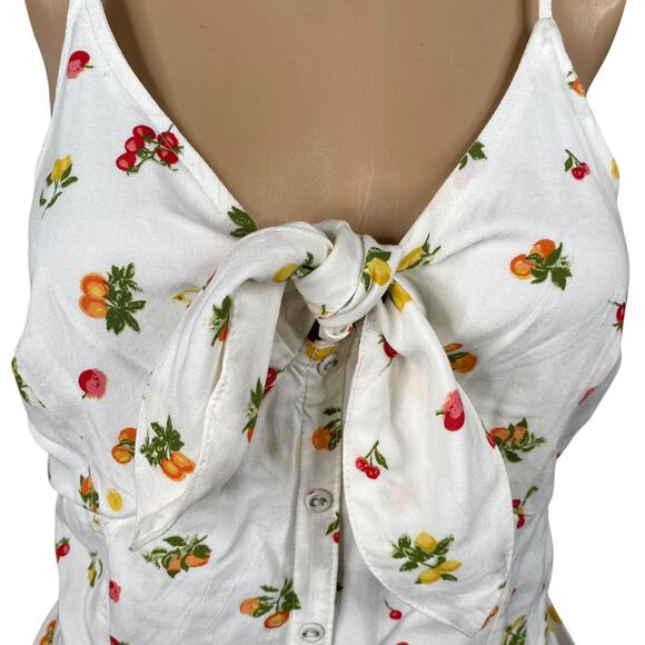 Japna White Colorful Fruity Print Tie Front Peplum Cami Tank Top SZ L - Picture 2 of 10